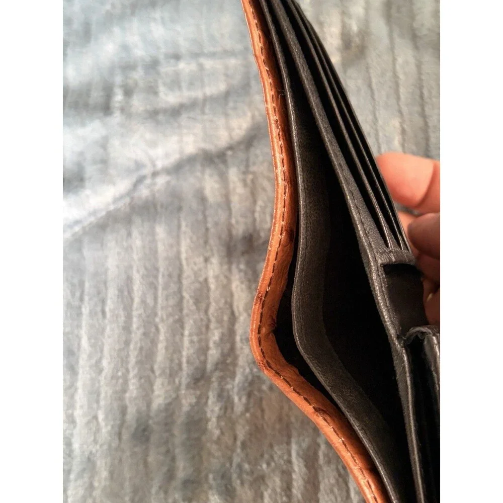 Men’s Leather Wallet Cognac Ostrich Skin Bifold Wallet Genuine Leather